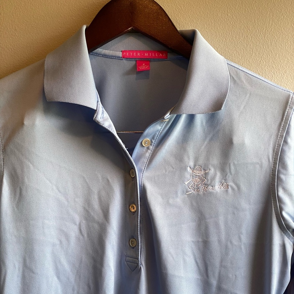 Peter Millar Long Sleeve Polo Shirt With Logo Light Blue Size Small